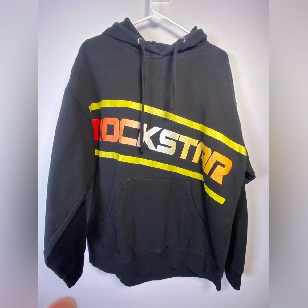 Rockstar Men's Charcoal Hoodie with Vibrant Stripes - Picture 2 of 4